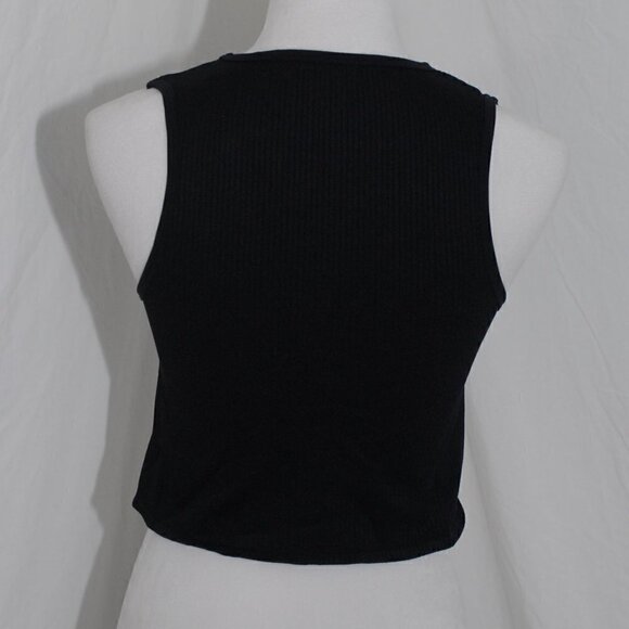 Peekaboo Chest 16” Crop Top Ribbed EUC Womens Black Tank Top - Picture 3 of 3